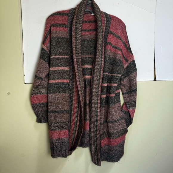 ESPRIT Open Front Stripe Cardigan Sweater Shawl Collar Pockets Cotton Soft Cozy - Picture 3 of 16